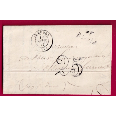 CURSIVE 41 BLESLE HAUTE LOIRE + T15 LEMPDES 1852 POUR CLERMONT FERRAND INDICE 12 LETTRE COVER FRANCE