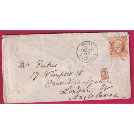 N°23 PARIS ETOILE 25 R SERPENTE POUR LONDRES ANGLETERRE LETTRE COVER FRANCE
