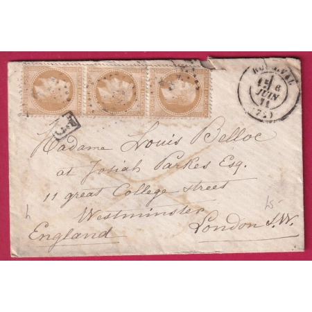 N°28 BANDE DE TROIS GC 541 BOUGIVAL SEINE ET OISE POUR LONDRES LETTRE COVER FRANCE