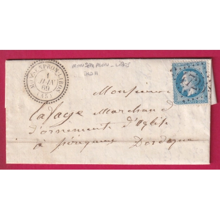 N°29 GC 4725 MONSENPRON LIBOS LOT ET GARONNE CAD TYPE 22 POUR PERIGUEUX DORDOGNE LETTRE COVER FRANCE