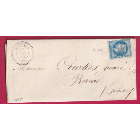 N°29 GC 4431 HOSTENS GIRONDE CAD TYPE 22 POUR BAZAS INDICE 15 LETTRE COVER FRANCE