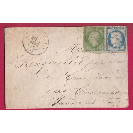 N°20 37 1ER SEPTEMBRE 1871 PREMIER JOUR DE TARIF GARE DE TROYES AUBE POUR TOURNUS LETTRE COVER FRANCE