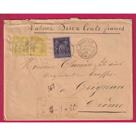 N°92 PAIRE 89 MARSEILLE COURS DU CHAPITRE POUR GRIGNAN DROME LETTRE COVER FRANCE