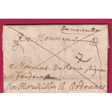 MARQUE MANUSCRIT DE MARSEILLE BOUCHES DU RHONE EN FRANCHISE LOCAL 1720 POUR MARSEILLE LETTRE COVER FRANCE