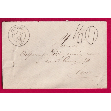 TAXE TAMPON 40 SORNAC CORREZE 1876 POUR PARIS LETTRE COVER FRANCE