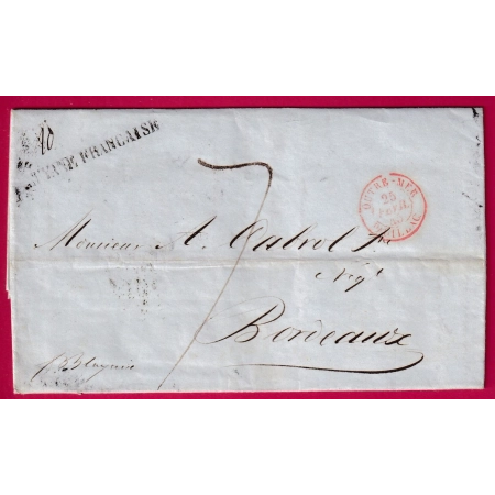 MARQUE GUYANE FRANCAISE + OUTRE MER PAUILLAC RIRONDE 1845 POUR BORDEAUX LETTRE COVER FRANCE