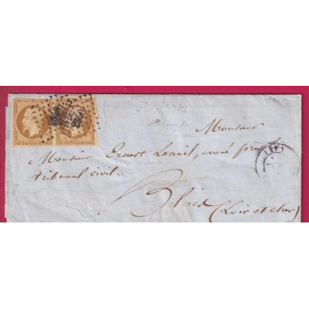 N°9 PAIRE PC 2340 ORLEANS LOIRET CAD DU 1 JUILLET 1854 1ER JOUR DE TARIF ARRIVE LE 2 BLOIS LOIR ET CHER LETTRE