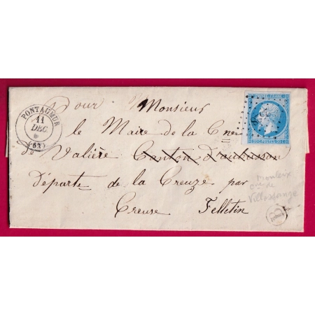 N°14B BDF PC 2528 PONTAUMUR PUY DE DOME BOITE RURALE B MOULEIX VILLOSANGES POUR FELLETIN CREUSE LETTRE COVER FRANCE