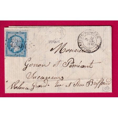 N°22 GC 4254 VILLENEUVE DE BERG ARDECHE OR DE VOGUE POUR VALENCE LETTRE COVER FRANCE