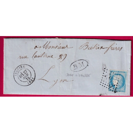 N°60 GC 1845 ISSOIRE PUY DE DOME BOITE MOBILE BM DE DORE L'EGLISE POUR LYON LETTRE COVER FRANCE