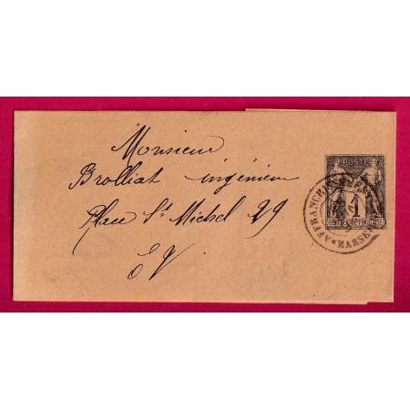 ENTIER SAGE 1C OBLITERATION MARSEILLE AFFRANCHISSEMENTS POUR MARSEILLE BANDE DE JOURNAL LETTRE COVER FRANCE