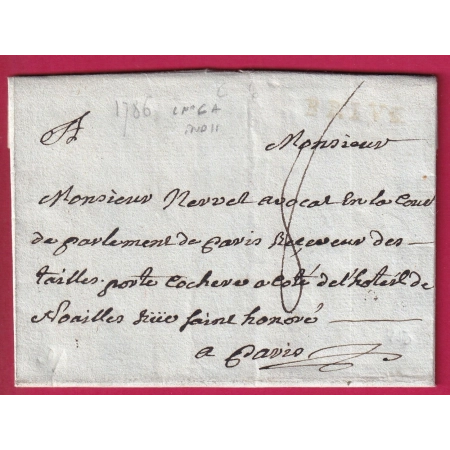MARQUE BRIVE CORREZE LENAIN N°6A ROUGE 1786 POUR PARIS LETTRE COVER FRANCE