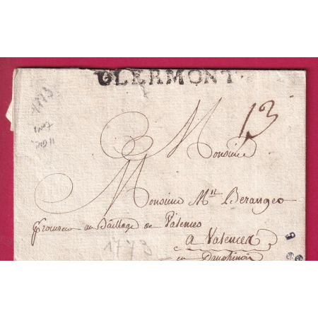 MARQUE CLERMONT PUY DE DOME LN°7 POUR VALENCE DROME 1773 LETTRE COVER FRANCE