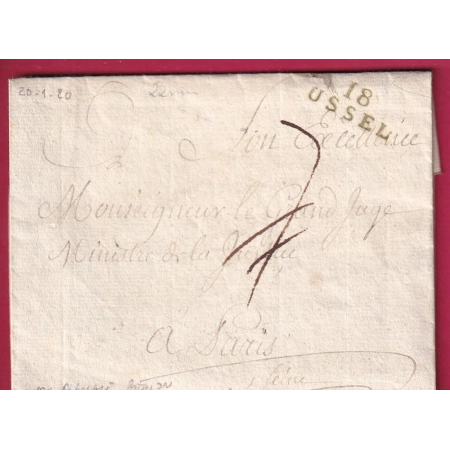 MARQUE 18 USSEL EN VERT CORREZE 1820 NON SIGNALE PAR POTHION TAXE ANNULE FRANCHISE PARIS LETTRE COVER FRANCE