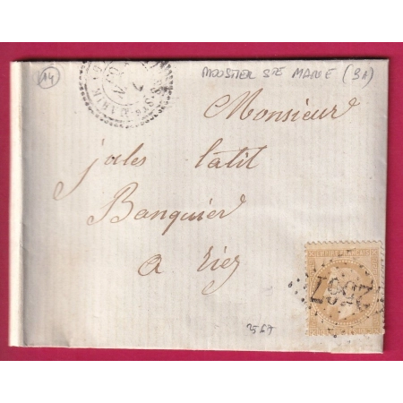 N°28 GC 2567 MOUSTIER STE MARIE BASSES ALPES CAD TYPE 22 POUR RIEZ LETTRE COVER FRANCE