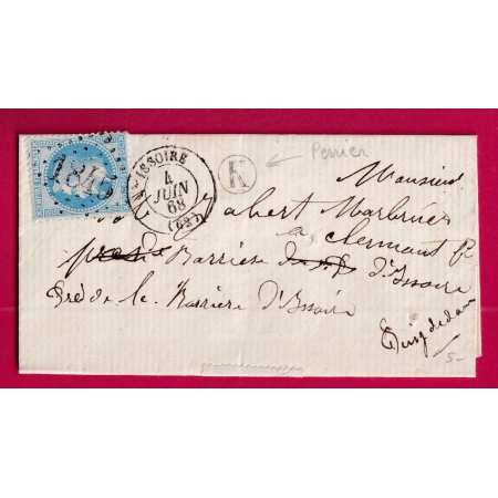 N°29 GC 1845 ISSOIRE PUY DE DOME BOIRE RURALE K PERRIER POUR CLERMONT LETTRE COVER FRANCE