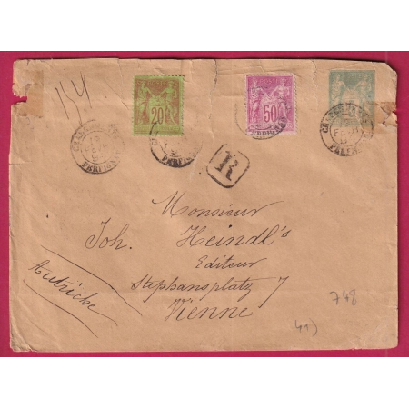 ENTIER SAGE + N°96 98 CHARGEMENT PERPIGNAN PYRENEES ORIENTALES POUR VIENNE AUTRICHE LETTRE COVER FRANCE