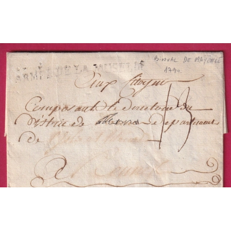 MARQUE ARMEE DE LA MOSELLE AU BIVOUAC DE MAYENCE MINZ ALLEMAGNE 1794 POUR RENNES ILLE ET VILAINE LETTRE COVER FRANCE