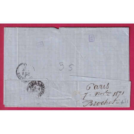 N°20 PAIRE N°59 PARIS ETOILE 15 R BONAPARTE POUR BORDEAUX 8 NOV 1871 LETTRE COVER FRANCE
