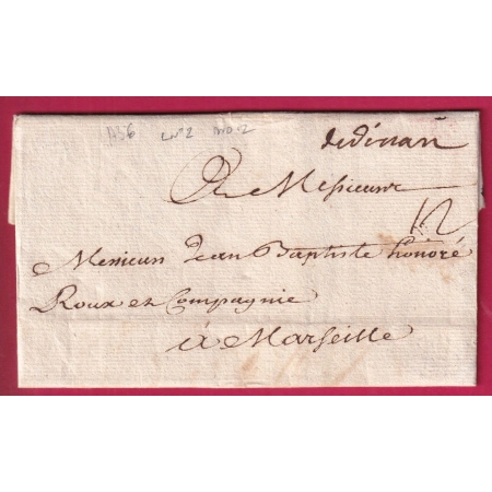 MARQUE MANUSCRIT DE DINAN COTES DU NORD LENAIN N°2 INDICE 12 POUR MARSEILLE 1736 LETTRE COVER FRANCE
