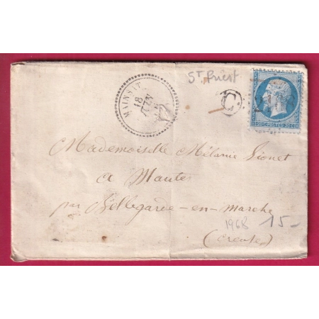 N°22 GC 2168 CAD TYPE 22 MAINSAT CREUSE POUR BELLEGARDE EN MARCHE LETTRE COVER FRANCE