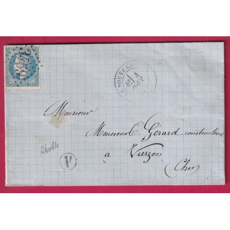 N°29 GC 3459 LA SOUTERRAINE CREUSE BOITE RURALE F RHODES POUR VIERZON CHER BELLE FACTURE LETTRE COVER FRANCE