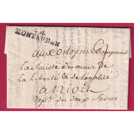 MARQUE 44 MONTAUBAN TRES BEAU TEXTE REVOLUTIONNAIRE 1792 LOT TARN ET GARONNE POUR NIORT DEUX SEVRES LETTRE COVER FRA