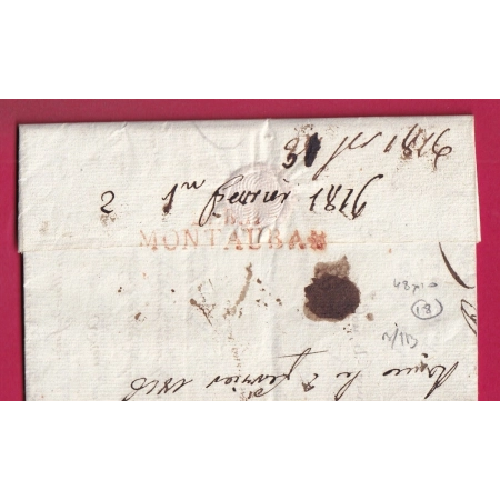 DEBOURSE DEB 115 MONTAUBAN TARN ET GARONNE EN ROUGE 1816 DEPART DIJON COTE D'OR INDICE 18 LETTRE COVER FRA