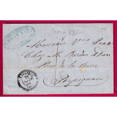 CAD TYPE 22 LE PERTHUIS PYRENEES ORIENTALES ACHEMINE DE LA JONQUERA ESPAGNE TAXE LOCALE 1 PERPIGNAN LETTRE COVER FRANCE