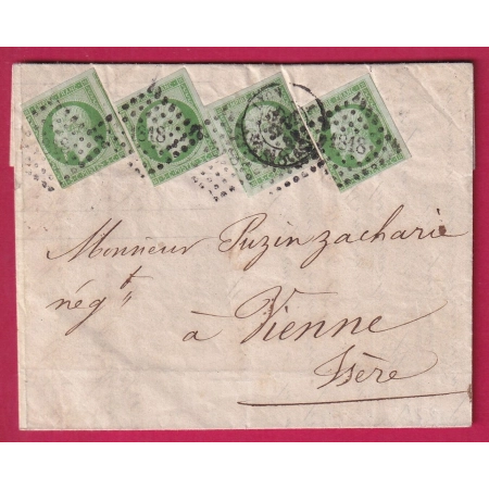 N°12 X4 PC 1818 LYON RHONE POUR VIENNE ISERE LETTRE COVER FRANCE