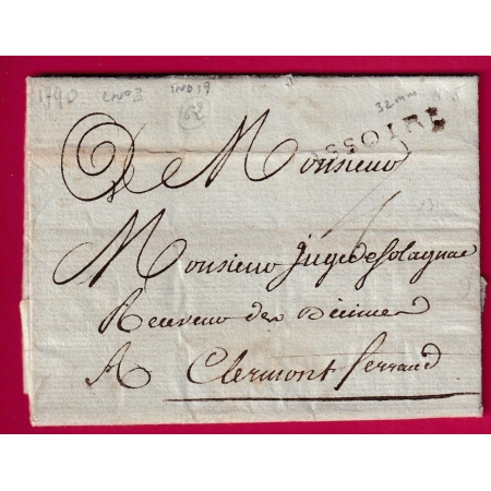 MARQUE ISSOIRE 32mm PUY DE DOME 1790 LENAIN N°3 INDICE 19 POUR CLERMONT FERRAND LETTRE COVER FRA