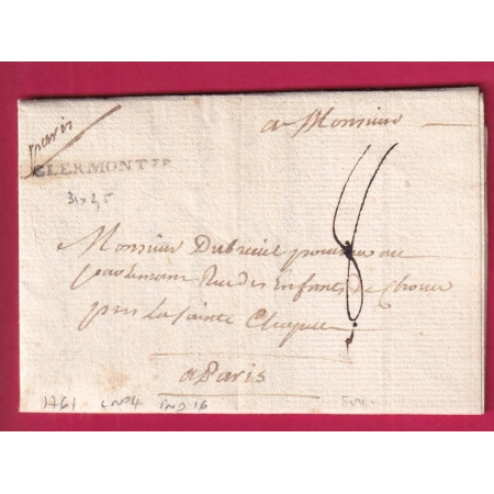 MARQUE CLERMONT FERRAND 31X2.5 PUY DE DOME 1761 LENAIN°4 POUR PARIS INDICE 16 LETTRE COVER FRANCE