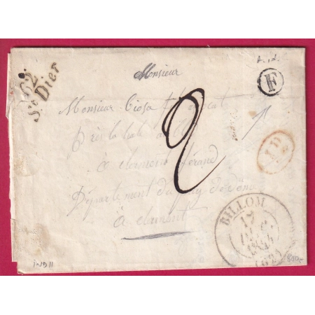 CURSIVE 62 ST DIER PUY DE DOME T13 BILLOM BOITE RURALE F DECIME RURAL POUR CLERMONT LETTRE COVER FRANCE