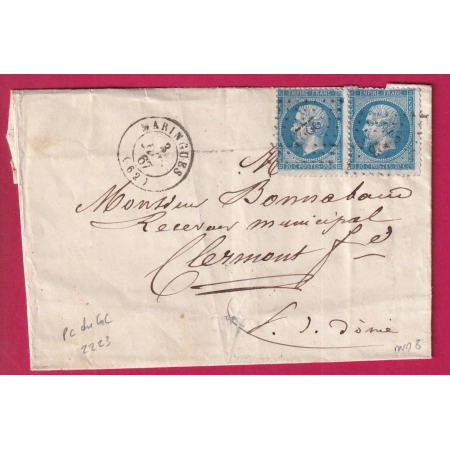 N°22 PAIRE PC DU GC 2223 MARINGUES PUY DE DOME POUR CLERMONT LETTRE COVER FRANCE