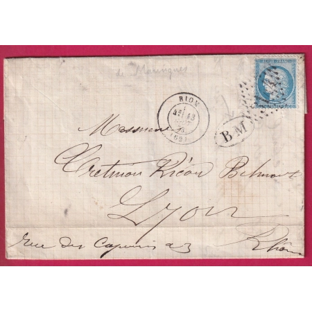 N°60 GC 3144 RIOM PUY DE DOME BM DE MARINGUES POUR LYON LETTRE COVER FRANCE