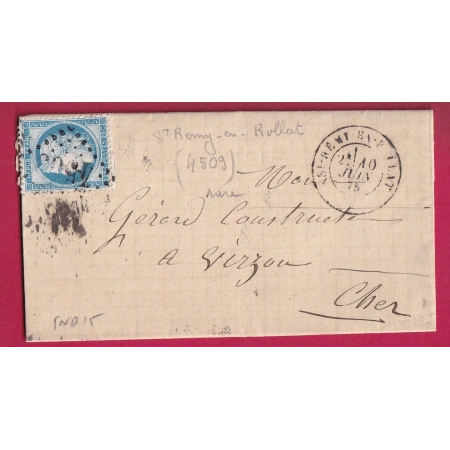 N°60 GC 4509 ST REMY EN ROLLAT ALLIER POUR VIERZON CHER INDICE 15 LETTRE COVER FRANCE