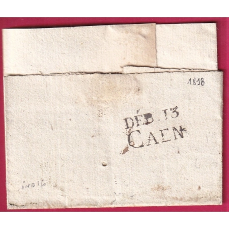DEBOURSE DEB 13 CAEN CALVADOS 1818 INDICE 16 DEPART LE HAVRE JUGOUVILLE SEINE INFERIEURE LETTRE COVER FRANCE