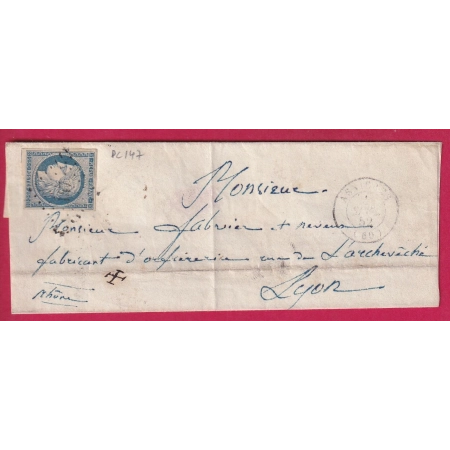 N°4 PC 147 ASNIERE SEINE POUR LYON RHONE 1852 LETTRE COVER FRANCE