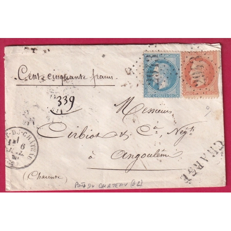 N°29 31 GC 2943 PONT DU CHATEAU PUY DE DOME CAD TYPE 16 LETTRE CHARGE ANGOULEME CHARENTE COVER FRANCE