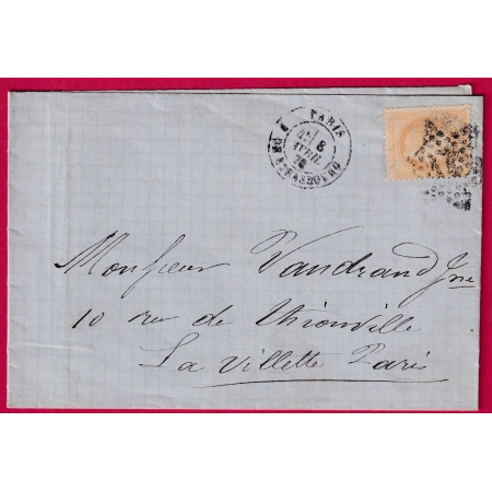 N°28 PARIS ETOILE 14 R DE STRASBOURG RECETTES REUNIES POUR LA VILLETTE PARIS 1870 LETTRE COVER FRANCE