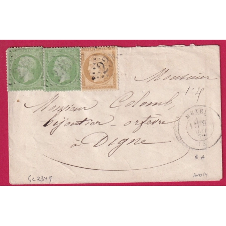 N°35 X2 59 GC 2349 MEZEL BASSES ALPES POUR DIGNE 9 MAI 1872 LETTRE COVER FRANCE