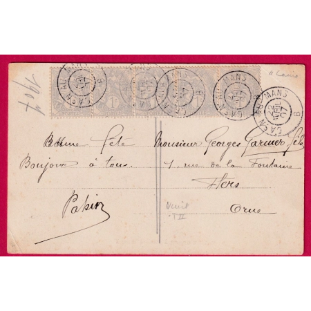 N°107 BANDE DE CINQ AMBULANT CAEN AU MANS 1907 FLERS DE L'ORNE LETTRE COVER FRANCE