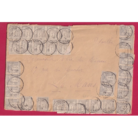 N°87 X30 DAON MAYENNE 1895 POUR LE MANS SARTHE TARIF 90CTS LETTRE COVER FRANCE