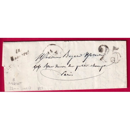 CURSIVE 18 MASSERET CORREZE 23mm INDICE 17 1853 POUR PARIS TAXE 25 LETTRE COVER FRANCE