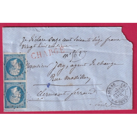 N°14B PAIRE PC 3447 USSEL CORREZE LAIRE CHARGE POUR CLERMONT FERRAND PUY DE DOME LETTRE COVER FRANCE