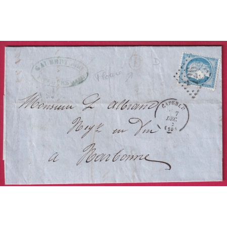 N°60 GC 726 CAPENDU AUDE BOITE RURALE ROUGE D FLOURE POUR NARBONNE LETTRE COVER FRANCE