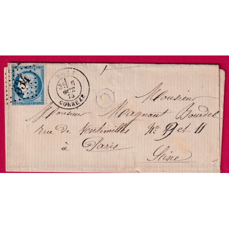 N°60 GC 534 BORT CAD TYPE 18 CORREZE POUR PARIS BOITE RURALE D LETTRE COVER FRANCE