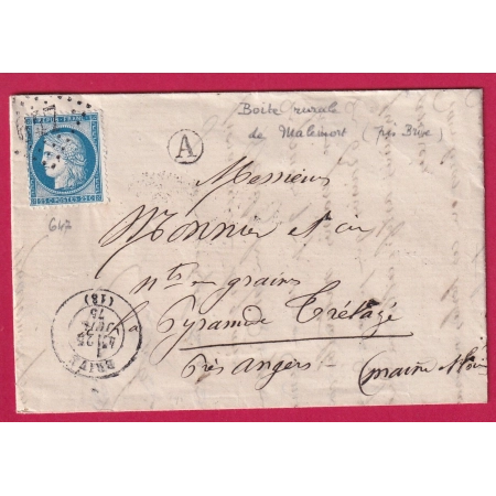 N°60 GC 647 BRIVE CORREZE BOITE RURALE B MALEMORT POUR ANGERS MAINE ET LOIRE LETTRE COVER FRANCE