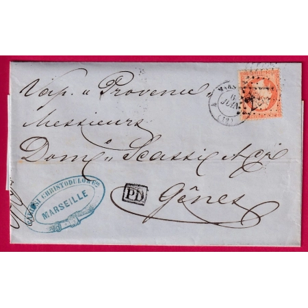 N°23 GC 2240 MARSEILLE 4 12 4 POUR GENES GENOVA ITALIE ITALIA LETTRE COVER FRANCE
