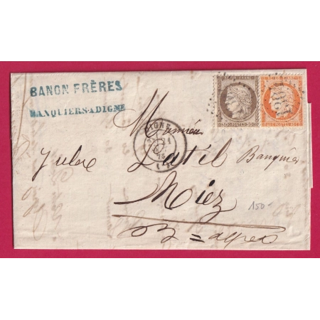 N°38 + 56 GC 1304 DIGNE BASSES ALPES POUR RIEZ LETTRE COVER FRANCE